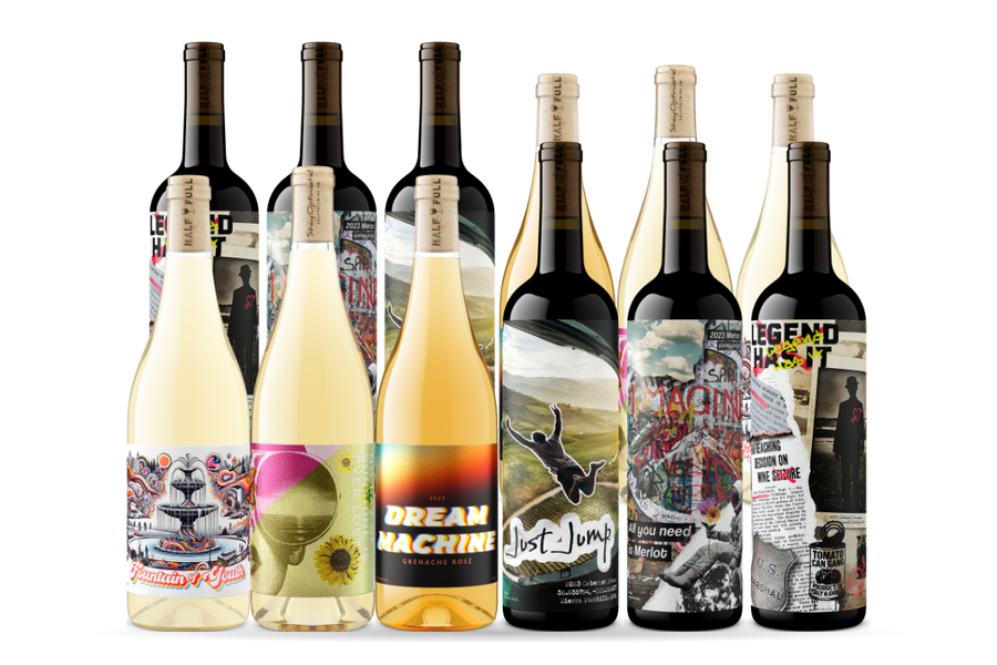 Twelve Half Full wines in two rows: a 12-bottle club shipment